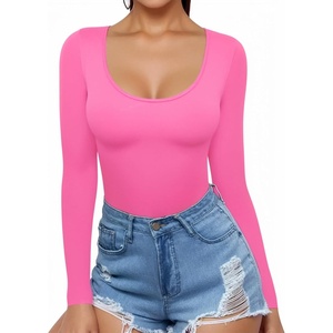 image:imageMANGOPOP Womens Scoop Neck Short Sleeve Long Sleeve Slim Fit T Shirt Tunic Tops TeeLong Sleeve Blush