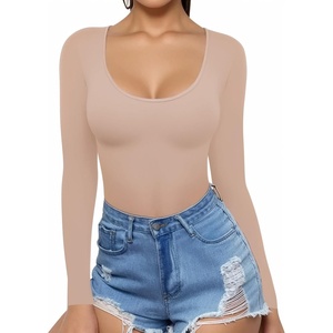 image:imageMANGOPOP Womens Scoop Neck Short Sleeve Long Sleeve Slim Fit T Shirt Tunic Tops TeeLong Sleeve Light Camel