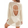 image:imageMANGOPOP Crochet Cover Up Swimsuit Coverup for Women 2026 Summer Bathing Suit Swimwear Mesh Knit Beach Dress Vacation OutfitsAcream White