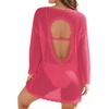 image:imageMANGOPOP Crochet Cover Up Swimsuit Coverup for Women 2026 Summer Bathing Suit Swimwear Mesh Knit Beach Dress Vacation OutfitsRose Pink
