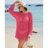 image:imageMANGOPOP Crochet Cover Up Swimsuit Coverup for Women 2026 Summer Bathing Suit Swimwear Mesh Knit Beach Dress Vacation OutfitsRose Pink
