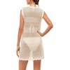 image:imageMANGOPOP Swimsuit Coverup for Women Crochet Cover Up 2026 Summer Bathing Suit Coverups Mesh Knit Beach Dress Vacation OutfitsAcream White