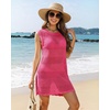 image:imageMANGOPOP Swimsuit Coverup for Women Crochet Cover Up 2026 Summer Bathing Suit Coverups Mesh Knit Beach Dress Vacation OutfitsRose Pink