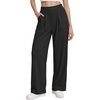 image:imageMANGOPOP Wide Leg Pants Woman High Waisted Stretchy Work Pants Waffle Knit Slacks Trousers for Business CasualAblack Standard