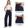 image:imageMANGOPOP Wide Leg Pants Woman High Waisted Stretchy Work Pants Waffle Knit Slacks Trousers for Business CasualDeep Blue Petite