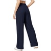 image:imageMANGOPOP Wide Leg Pants Woman High Waisted Stretchy Work Pants Waffle Knit Slacks Trousers for Business CasualDeep Blue Standard