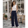 image:imageMANGOPOP Wide Leg Pants Woman High Waisted Stretchy Work Pants Waffle Knit Slacks Trousers for Business CasualDeep Blue Standard