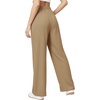 image:imageMANGOPOP Wide Leg Pants Woman High Waisted Stretchy Work Pants Waffle Knit Slacks Trousers for Business CasualKhaki Standard
