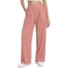image:imageMANGOPOP Wide Leg Pants Woman High Waisted Stretchy Work Pants Waffle Knit Slacks Trousers for Business CasualPink Petite