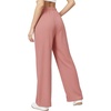 image:imageMANGOPOP Wide Leg Pants Woman High Waisted Stretchy Work Pants Waffle Knit Slacks Trousers for Business CasualPink Petite