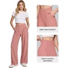image:imageMANGOPOP Wide Leg Pants Woman High Waisted Stretchy Work Pants Waffle Knit Slacks Trousers for Business CasualPink Standard