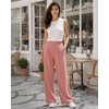 image:imageMANGOPOP Wide Leg Pants Woman High Waisted Stretchy Work Pants Waffle Knit Slacks Trousers for Business CasualPink Standard