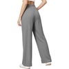 image:imageMANGOPOP Wide Leg Pants Woman High Waisted Stretchy Work Pants Waffle Knit Slacks Trousers for Business CasualShallow Flower Grey Petite
