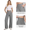 image:imageMANGOPOP Wide Leg Pants Woman High Waisted Stretchy Work Pants Waffle Knit Slacks Trousers for Business CasualShallow Flower Grey Petite