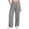 image:imageMANGOPOP Wide Leg Pants Woman High Waisted Stretchy Work Pants Waffle Knit Slacks Trousers for Business CasualShallow Flower Grey Petite