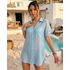 image:imageMANGOPOP Women Swimsuit Coverup Button Down Shirt Side Split Bathing Suit Cover Up Beach Cover Ups Vacation OutfitsBlue