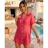 image:imageMANGOPOP Women Swimsuit Coverup Button Down Shirt Side Split Bathing Suit Cover Up Beach Cover Ups Vacation OutfitsRose Pink