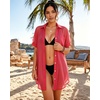 image:imageMANGOPOP Women Swimsuit Coverup Button Down Shirt Side Split Bathing Suit Cover Up Beach Cover Ups Vacation OutfitsRose Pink