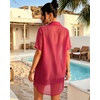 image:imageMANGOPOP Women Swimsuit Coverup Button Down Shirt Side Split Bathing Suit Cover Up Beach Cover Ups Vacation OutfitsRose Pink