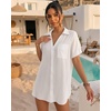 image:imageMANGOPOP Women Swimsuit Coverup Button Down Shirt Side Split Bathing Suit Cover Up Beach Cover Ups Vacation OutfitsWhite
