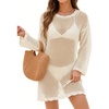 image:imageMANGOPOP Crochet Cover Up Swimsuit Coverup for Women 2026 Summer Bathing Suit Swimwear Mesh Knit Beach Dress Vacation OutfitsAcream White
