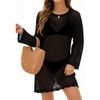 image:imageMANGOPOP Crochet Cover Up Swimsuit Coverup for Women 2026 Summer Bathing Suit Swimwear Mesh Knit Beach Dress Vacation OutfitsBlack