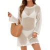 image:imageMANGOPOP Crochet Cover Up Swimsuit Coverup for Women 2026 Summer Bathing Suit Swimwear Mesh Knit Beach Dress Vacation OutfitsBwhite