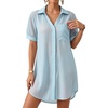 image:imageMANGOPOP Women Swimsuit Coverup Button Down Shirt Side Split Bathing Suit Cover Up Beach Cover Ups Vacation OutfitsBlue