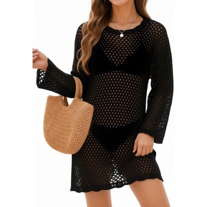 image:imageMANGOPOP Crochet Cover Up Swimsuit Coverup for Women 2026 Summer Bathing Suit Swimwear Mesh Knit Beach Dress Vacation OutfitsBlack