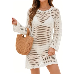 image:imageMANGOPOP Crochet Cover Up Swimsuit Coverup for Women 2026 Summer Bathing Suit Swimwear Mesh Knit Beach Dress Vacation OutfitsBwhite