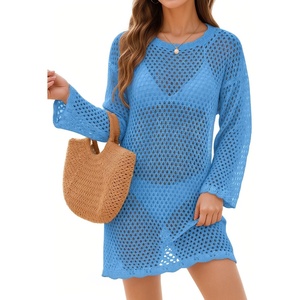 image:imageMANGOPOP Crochet Cover Up Swimsuit Coverup for Women 2026 Summer Bathing Suit Swimwear Mesh Knit Beach Dress Vacation OutfitsRoyal Blue