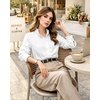 image:imageMANGOPOP Button Down Shirts for Women Long Sleeve Ruffle Blouses Business Casual Tops 2026 Trendy OutfitAwhite