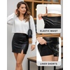 image:imageMANGOPOP Women Faux Leather Skirt High Waist Bodycon Pencil Mini Leather Skirt with ShortsAblack