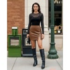 image:imageMANGOPOP Women Faux Leather Skirt High Waist Bodycon Pencil Mini Leather Skirt with ShortsBbrown