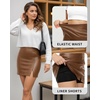 image:imageMANGOPOP Women Faux Leather Skirt High Waist Bodycon Pencil Mini Leather Skirt with ShortsBbrown