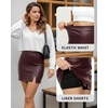 image:imageMANGOPOP Women Faux Leather Skirt High Waist Bodycon Pencil Mini Leather Skirt with ShortsWine Red