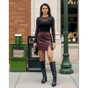 image:imageMANGOPOP Women Faux Leather Skirt High Waist Bodycon Pencil Mini Leather Skirt with ShortsWine Red