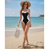 image:imageMANGOPOP Women One Piece Swimsuit Tummy Control Slimming Swim Suits Color Block Bathing Suit 2026 Beach Vacation SwimwearBlack