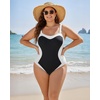 image:imageMANGOPOP Women One Piece Swimsuit Tummy Control Slimming Swim Suits Color Block Bathing Suit 2026 Beach Vacation SwimwearBlack
