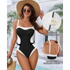 image:imageMANGOPOP Women One Piece Swimsuit Tummy Control Slimming Swim Suits Color Block Bathing Suit 2026 Beach Vacation SwimwearBlack