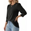 image:imageMANGOPOP Womens 34 Sleeve Puff Tunic Tops Dressy Casual Soft Stretchy Wrinkle Resistant Blouses For Work DailyBlack