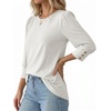 image:imageMANGOPOP Womens 34 Sleeve Puff Tunic Tops Dressy Casual Soft Stretchy Wrinkle Resistant Blouses For Work DailyWhite