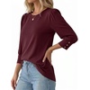 image:imageMANGOPOP Womens 34 Sleeve Puff Tunic Tops Dressy Casual Soft Stretchy Wrinkle Resistant Blouses For Work DailyWine Red