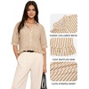 image:imageMANGOPOP Womens Button Down Shirt Ruffle 34 Sleeve Summer Tops Dressy Casual Cropped Striped BlousesKhaki
