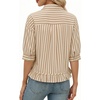 image:imageMANGOPOP Womens Button Down Shirt Ruffle 34 Sleeve Summer Tops Dressy Casual Cropped Striped BlousesKhaki