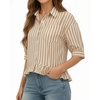 image:imageMANGOPOP Womens Button Down Shirt Ruffle 34 Sleeve Summer Tops Dressy Casual Cropped Striped BlousesKhaki
