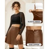 image:imageMANGOPOP Womens Faux Leather Skirt High Waist A Lined Mini Short Skirts Fall Winter Casual Trendy OutfitBbrown