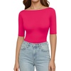 image:imageMANGOPOP Womens Half Sleeve Boat Neck Bodysuit 34 Sleeve Body Suit Fitted Going Out Tops 2026Hot Pink
