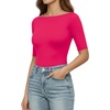 image:imageMANGOPOP Womens Half Sleeve Boat Neck Bodysuit 34 Sleeve Body Suit Fitted Going Out Tops 2026Hot Pink