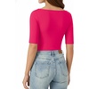 image:imageMANGOPOP Womens Half Sleeve Boat Neck Bodysuit 34 Sleeve Body Suit Fitted Going Out Tops 2026Hot Pink